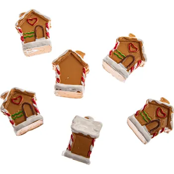 Vánoční dekorace Sada vánočních ozdob Domeček, 6 ks, polyresin, hnědá