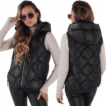 Dámská vesta Dámská prošívaná vesta s kapucí černá TY5018 - M