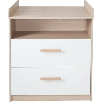 Nábytek Bílá/v přírodní barvě dětská komoda v dekoru dubu s přebalovacím pultem 88x98x75 cm Cabane – Roba ID_1725528