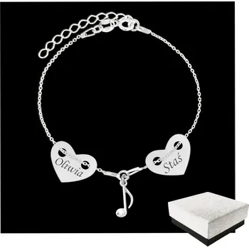 Náramek Stříbrný Náramek Nota Notička Hudba GRAVÍROVÁNÍ Srdce Dvě Srdce Stříbro 925