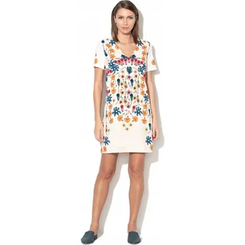 Dámské šaty DESIGUAL KRÉMOVÉ ROVNÉ ŠATY S POTISKEM (36)