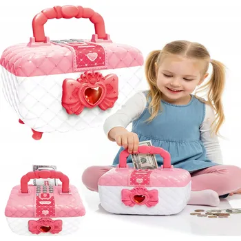 Kosmetická taška POKLADNIČKA SEJF KUFŘÍK KOSMETICKÁ TAŠTIČKA PRO DÍVKU INTERAKTIVNÍ RŮŽOVÁ COIL