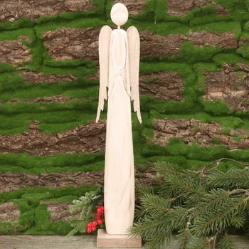 Obraz Dřevěný anděl dekorace rustikální styl na podstavci figurka 51 cm