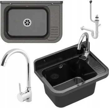 Granitový dřez Technický dřez Granitan polypropylenový, jednokomorový, černý, s baterií