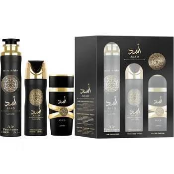 Pánský parfém Lattafa Asad sada parfémovaná voda ve spreji 100ml + deodorant ve spreji 200ml + osvěžovač vzduchu 300ml