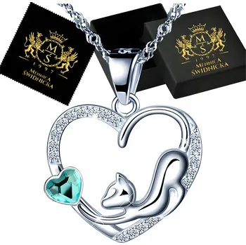 Náhrdelník Stříbrný Náhrdelník Kočka Srdce Přívěsek Řetízek Dárek Pro Maminku Manželku Dceru