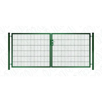 Plot Jeklová brána šíře 3000 mm, výplň vevařený panel 2D, RAL 6005