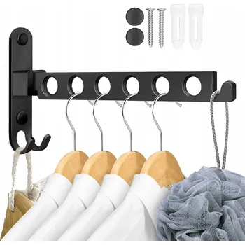 Věšák SKLÁDACÍ VĚŠÁK NA OBLEČENÍ NA ZEĎ ČERNÝ 31 cm