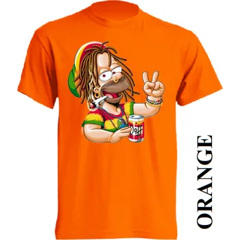 Pánské tričko levne-bavlnene-tricko-potisk-rasta-homer-simpson Barva: Orange - oranžová, velikost: L