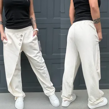 Dámské kalhoty Asymetrické kalhoty s knoflíky Barva: Bílá