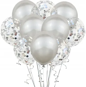 Balónek BALÓNKY SE STŘÍBRNÝMI KONFETAMI VELKÉ 12 palců CHROMOVANÉ STŘÍBRNÉ METALICKÉ 10 Ks