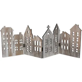 Vánoční dekorace KLIA Domky skládací dřevo 39,5cm patina