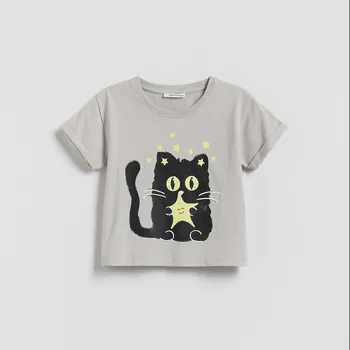 Dívčí tričko Reserved - Tričko s lesklým potiskem - světle šedá - 567FT-09X - 567FT-09X-92