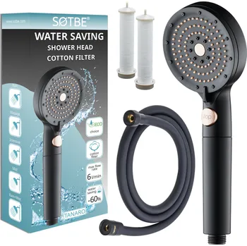 Sprchová hlavice Sprchová Hlavice s hadicí, filtrem, černá, ÚSPORNÁ, hladká SADA TANARO