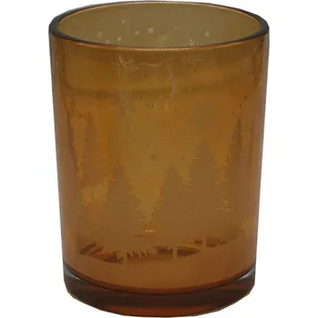 Vánoční dekorace Goba Svícen skleněný S oranžový+stromky