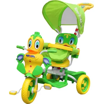 Dětské vozidlo Ramiz dětské tříkolové kolo Duck Bike Green + zvuky + stříška + zábrana + opěrka nohou + řídítka + úložný prostor