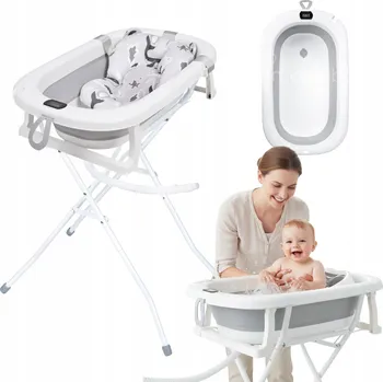 koupací vanička Skládací vanička MILO se stojanem a teploměrem pro dítě + Polštář, šedá