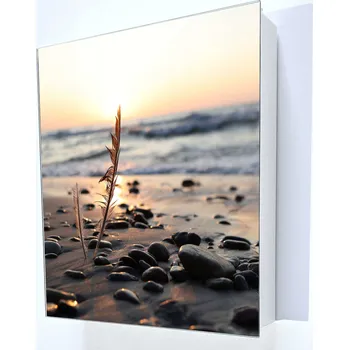 Železářství Bílá skříňka na klíče s motivem východu slunce nad mořem, 14 háčků na klíče!