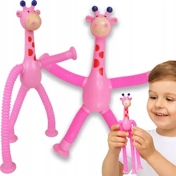 Hračka pro nejmenší ŽIRAFA POP TUBE ROZTAHOVACÍ TRUBKA S PŘÍSAVKAMI SENZORICKÁ HRAČKA TRUBIČKY