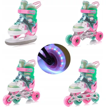 Kolečkové brusle Kolečkové Brusle Meteor Mermaid 4v1 dětské 34-37 růžové/zelené 70 mm 82A