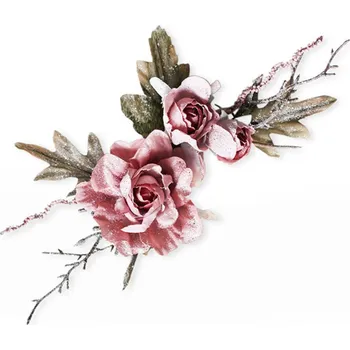 Vánoční dekorace KLIA Růže přízdoba textil 31cm starorůžová