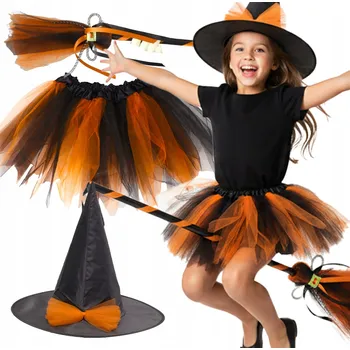 Karnevalový kostým KOSTÝM ČARODĚJNICE 3V1 SUKNĚ KLOBOUK KOŠTĚ PŘEVLEK KOSTÝM 2-5 LET