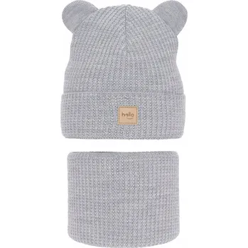 Čepice Šedá TEPLÁ zimní souprava ČEPICE s oušky NÁKRČNÍK 50-54 FLEECE medvídek 1-7 let