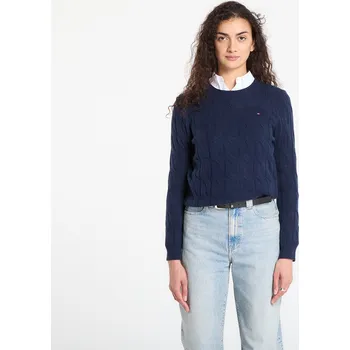 Dámský svetr Svetr Tommy Hilfiger Soft Wool Cable C-Neckk Ls Sweater Dark Night Navy M