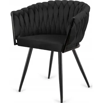 Jídelní židle Křeslo pletené velurové Černé křeslo s copem Glamour stylové Lugano.pro