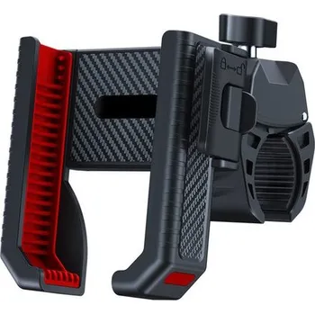 Univerzální kovový bezpečnostní držák telefonu na kolo / motorku s rychloupínáním, černo-červený