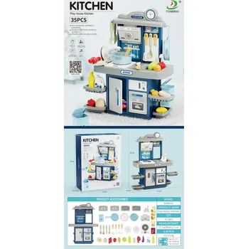 Dětská kuchyňka Ramiz Modrá kuchyňská linka se světly a zvukovou funkcí + příslušenství