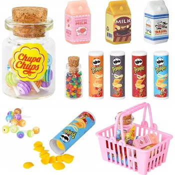 Doplněk pro panenku Příslušenství mini jídlo do domečku pro panenky chipsy lízátka mléko měřítko 1/12