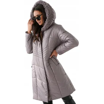 Dámský kabát Teplý dámský prošívaný kabát dlouhý zimní zateplený s kapucí MARIA 44