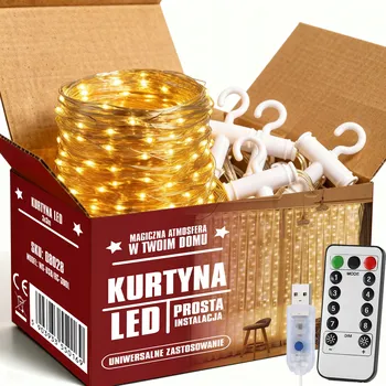 Vánoční dekorace SVĚTELNÝ ZÁVĚS 300 LED VÁNOČNÍ OSVĚTLENÍ NA STROMEČEK GIRLANDA + DÁLKOVÉ OVLÁDÁNÍ TEPLÁ BÍLÁ 3x3m