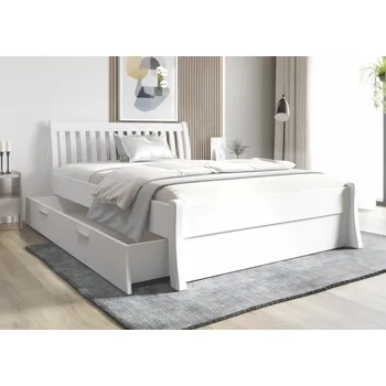 Postel Dřevěná postel Nordica bílá s úložným prostorem, 140x200cm, masiv borovice