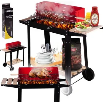 Urban-BBQ Gril na dřevěné uhlí s rožněm, větrákem a nastavitelným roštem