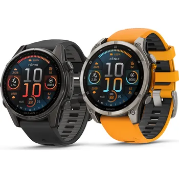 Hodinky Garmin Fénix 8 – 43 mm, AMOLED, Sapphire, Carbon / Grey, Black + Fénix 8 - 47 mm, AMOLED, Sapphire, Titanium / Orange Bundle + možnost výměny do 90 dní + Topo Czech PRO Voucher
