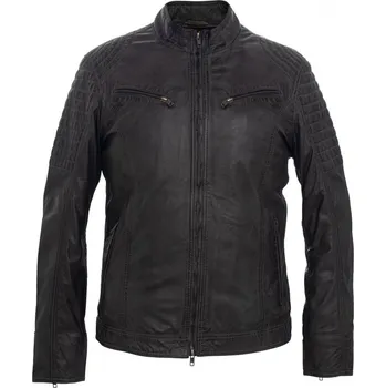 Pánská větrovka MAX Pánská kožená bunda 8066 šedá - oliva