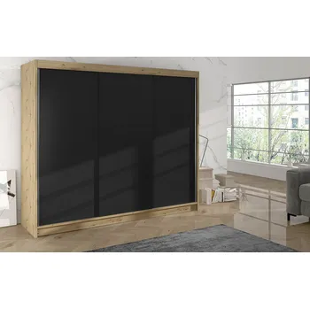 Šatní skříň Falco Skříň Debora II 200 cm - dub artisan/černá, výška 215 cm, hloubka 58 cm