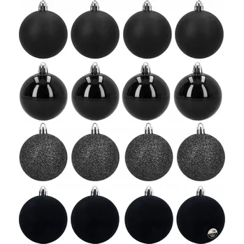 Vánoční dekorace Černé vánoční Vánoční Baňky na stromeček, 16 kusů 6 cm, nerozbitné, matné, lesklé, třpytivé, sametové