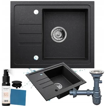 Granitový dřez Granitový dřez dřez jednokomorový kuchyňský černý + sifon Luca 1.0s