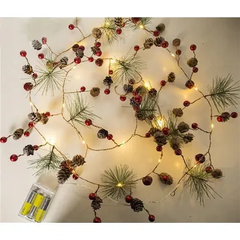 Vánoční dekorace Vánoční věnec - LED vánoční osvětlení, 20 světýlek 2m šišky