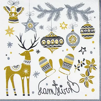 Ubrousek (PAP FSC Mix) 3vrstvý zlatý Vánoce 33 × 33 cm