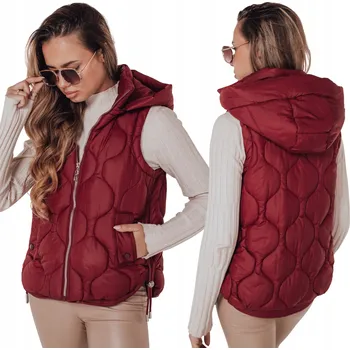 Dámská vesta Dámská prošívaná vesta s kapucí bordó TY5017 - L