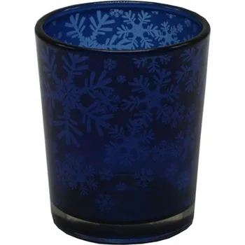 Vánoce Goba Svícen skleněný S modrý+vločky
