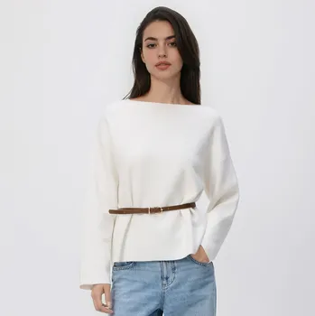 Dámský svetr Reserved - Svetr s páskem - krémová - 418ID-01X - 418ID-01X-M