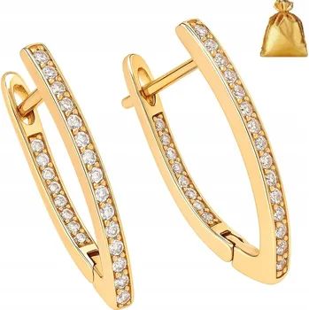 Náušnice ZLATÉ NÁUŠNICE TESÁKY Z CHIRURGICKÉ OCELI SE ZIRKONY, ANGLICKÉ ZAPÍNÁNÍ