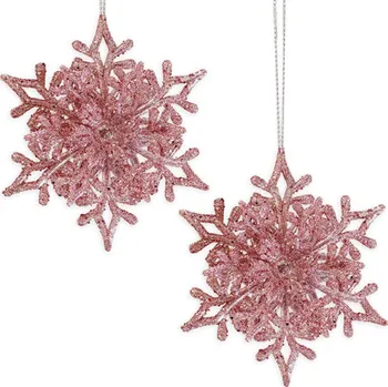 Vánoční dekorace UH Vločka závěs pvc 2ks/11cm růžová