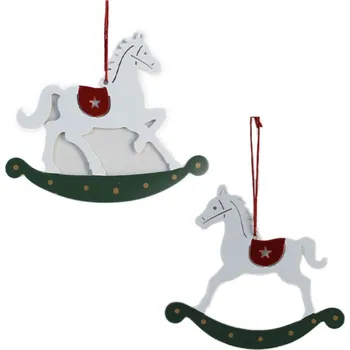 Vánoční dekorace UH Kůň houpací závěs kov 10,5cm bílá