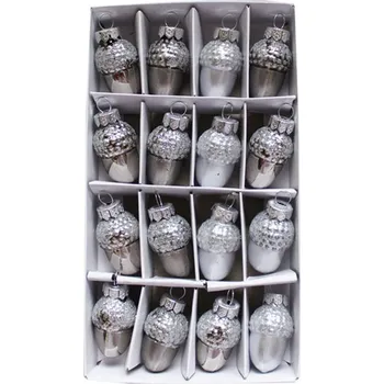 Vánoční ozdoba UH Žaludy baňky sklo 16ks/3cm stříbrná